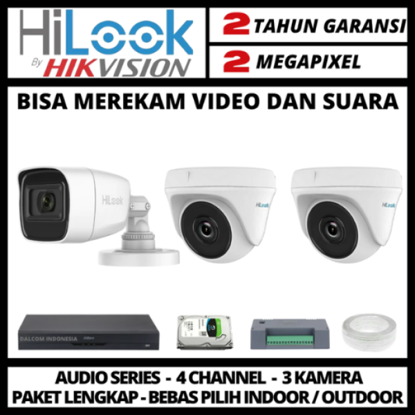 PAKET CCTV HILOOK 2MP 4 CHANNEL 3 KAMERA