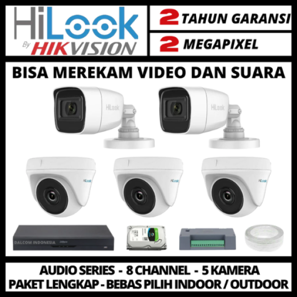 PAKET CCTV HILOOK 2MP 8 CHANNEL 5 KAMERA
